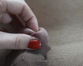 Fingers with Short Red Nails Play with Frenulum and Peehole