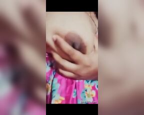 Girl press boobs alone in room